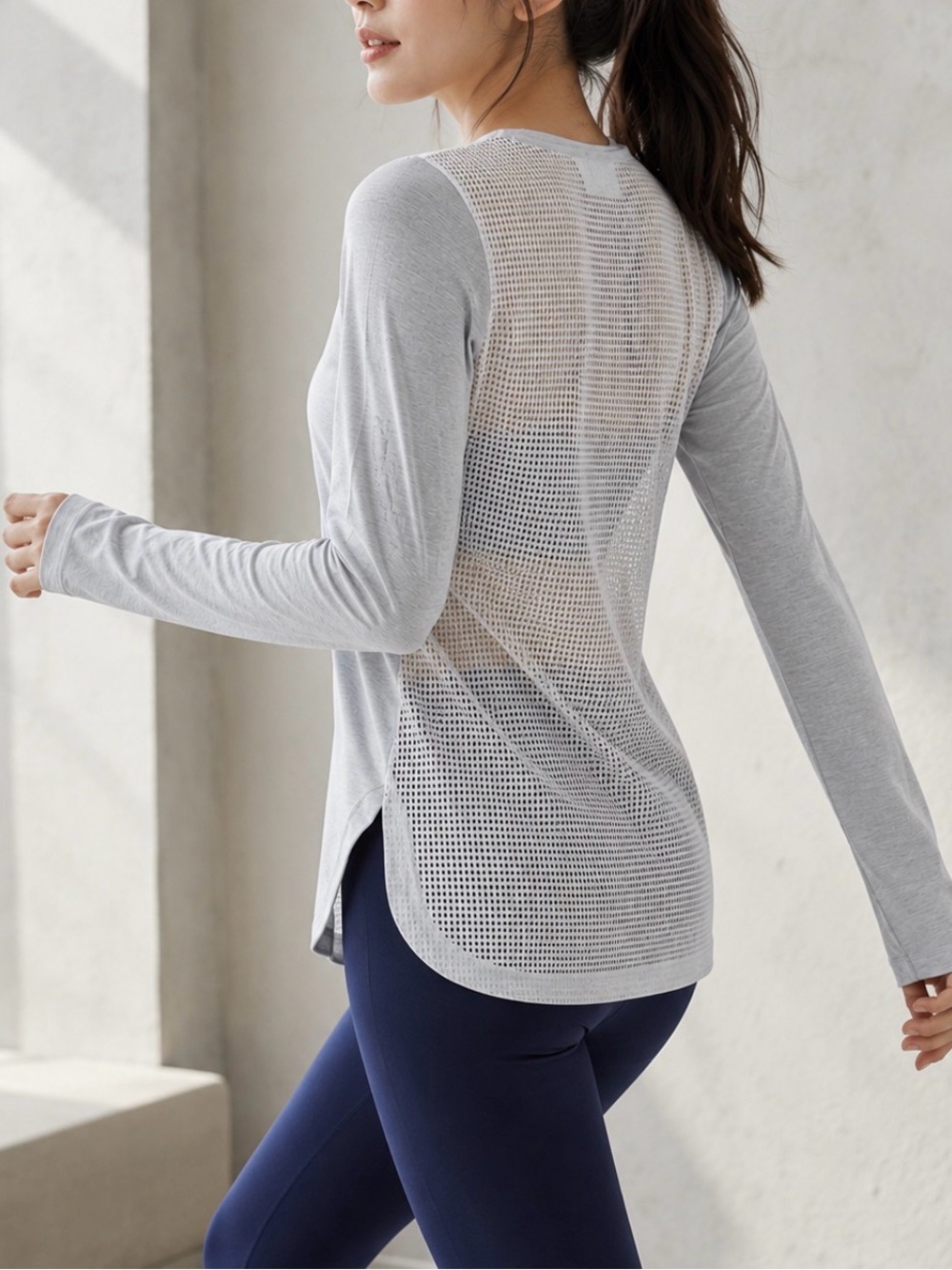 ATHLETA 10 Crosby Derek Lam Pale Blue Long-Sleeve Mesh-Trim Top